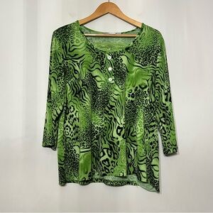 Susan Graver‎ Top Liquid Knit Animal Snake Print Stretchy 3/4 Sleeve Mob Wife L
